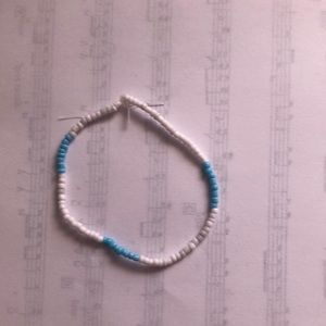 White and blue glass bead bracelet handmade by me